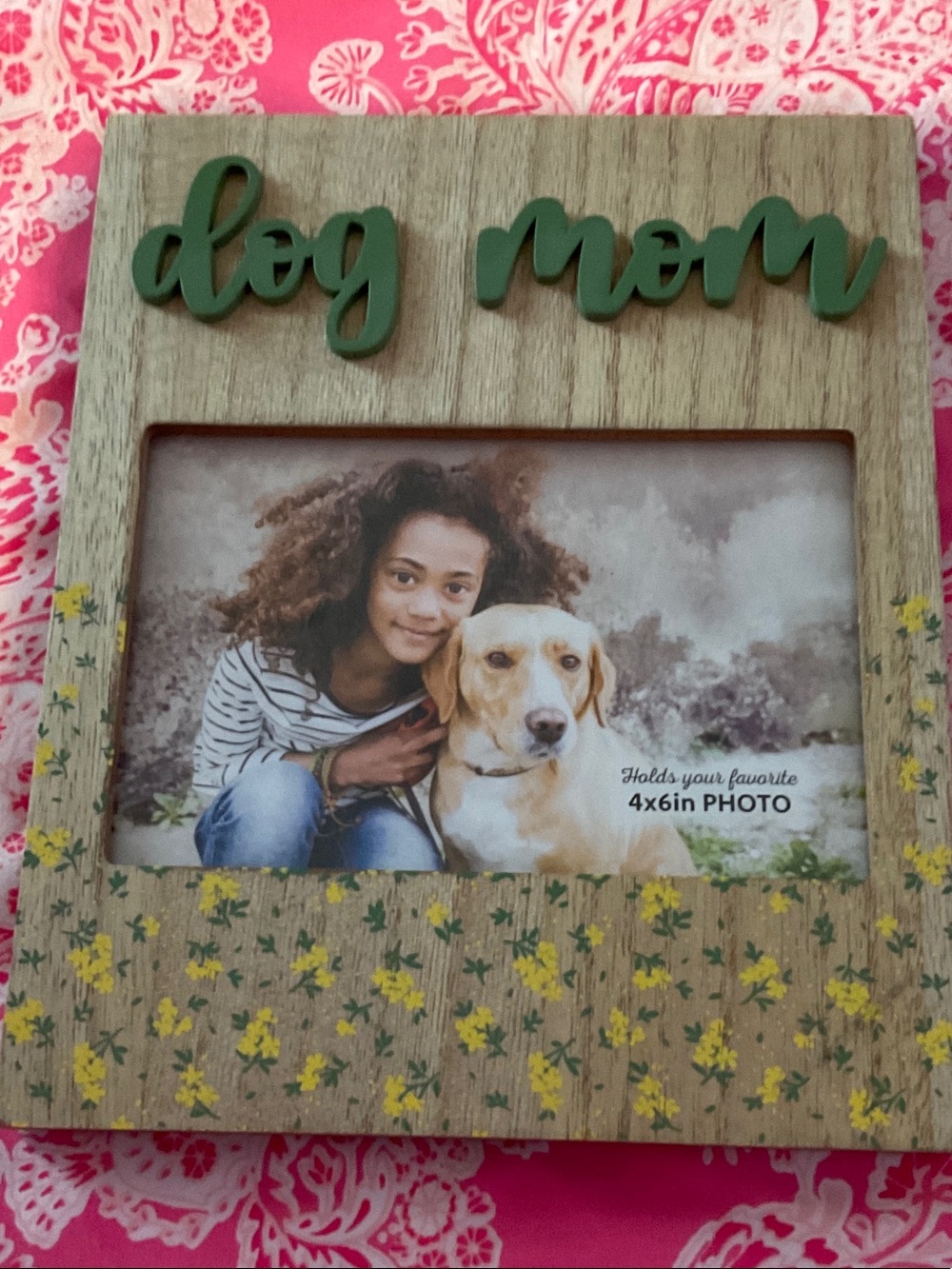 Wooden 'Be Merry' Floral Photo Frame - Green and Yellow